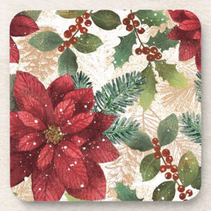 Retro 50s Poinsettia Rood Groen Crème Drankjes Onderzetter
