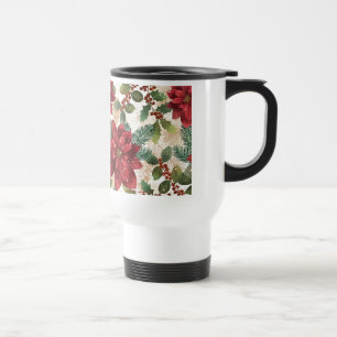 Retro 50s Poinsettia Rood Groen Crème Reisbeker
