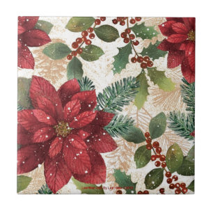 Retro 50s Poinsettia Rood Groen Crème Tegeltje