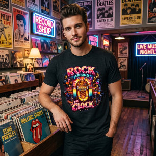 Retro 50s Rock Around the Clock Neon Jukebox Tri-Blend Shirt
