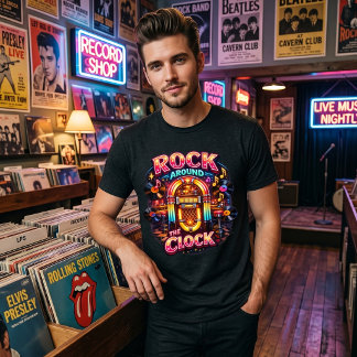 Retro 50s Rock Around the Clock Neon Jukebox Tri-Blend Shirt