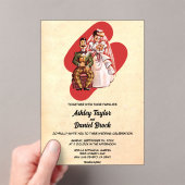  Retro 50s Romantisch paar Comic Wedding Acryl Uitnodigingen (Insitu (Draagbaar))