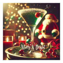 Retro 50s Santa Christmas Green Martini Foto Afdruk