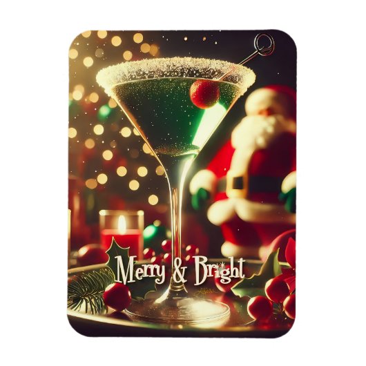 Retro 50s Santa Christmas Green Martini Magneet (Verticaal)