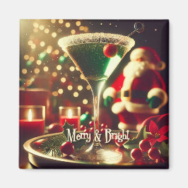 Retro 50s Santa Christmas Green Martini Magneet
