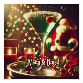 Retro 50s Santa Christmas Green Martini Perfect Poster
