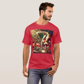 Retro 50s Santa Christmas Green Martini T-shirt (Voorkant volledig)