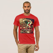 Retro 50s Santa Christmas Green Martini T-shirt (Voorkant volledig)
