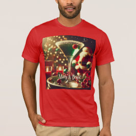 Retro 50s Santa Christmas Green Martini T-shirt