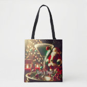 Retro 50s Santa Christmas Green Martini Tote Bag (Voorkant)
