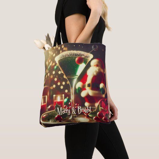 Retro 50s Santa Christmas Green Martini Tote Bag (Dichtbij)