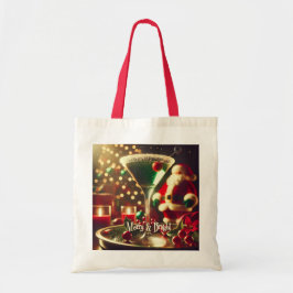 Retro 50s Santa Christmas Green Martini Tote Bag
