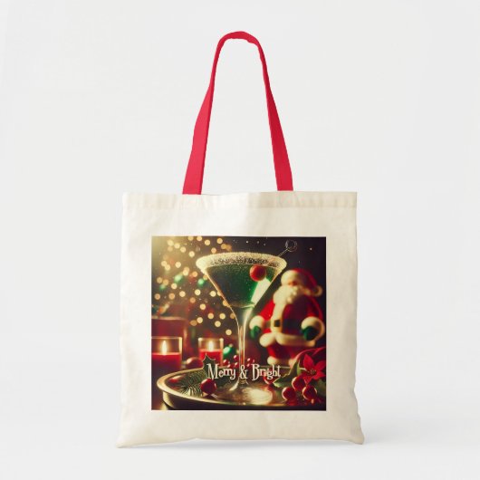 Retro 50s Santa Christmas Green Martini Tote Bag (Voorkant)