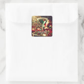 Retro 50s Santa Christmas Green Martini Vierkante Sticker (Tas)