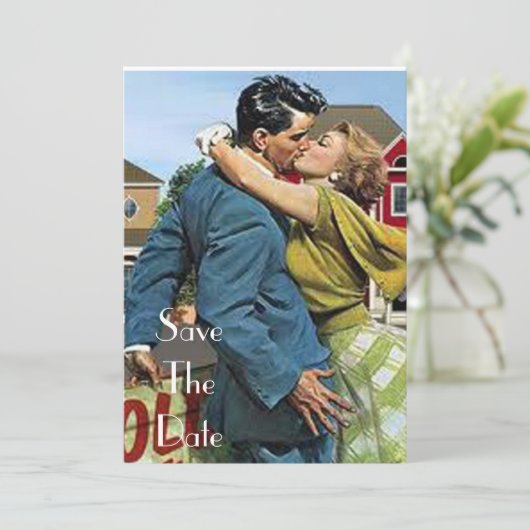 Retro 50's Save the Date Invitations (Staand voorkant)