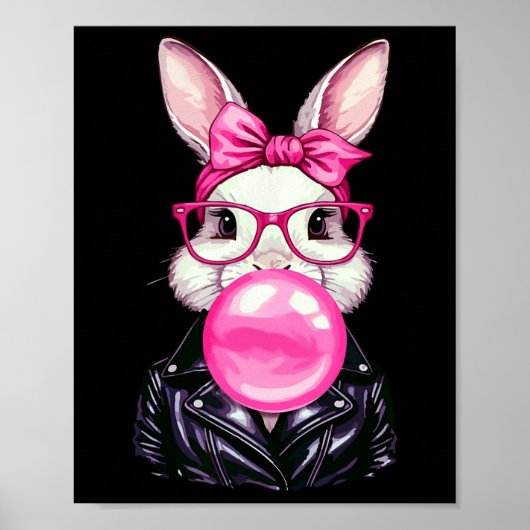 Retro 50's Schattig Paas Konijn dat Bubble Gum Bla Poster (Voorkant)