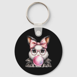Retro 50's Schattig Paas Konijn dat Bubble Gum Bla Sleutelhanger