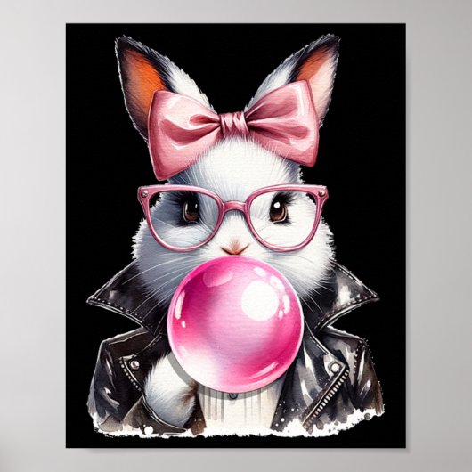 Retro 50's Schattigee Paashaas Blowing Bubble Gum Poster (Voorkant)