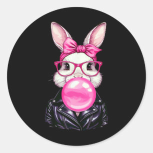 Retro 50's Schattigee Paashaas Blowing Bubble Gum Ronde Sticker