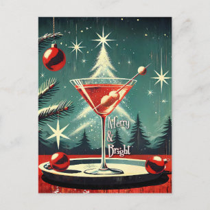 Retro 50s Sneeuwjacht Kerstboom Martini Briefkaart