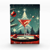 Retro 50s Sneeuwjacht Kerstboom Martini Fotoblokken (Voorkant)