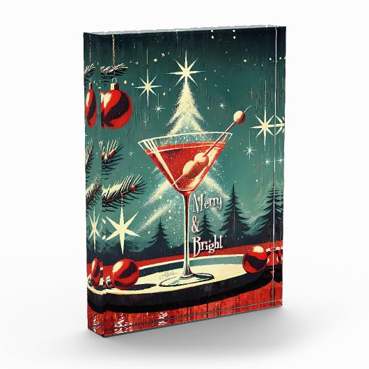 Retro 50s Sneeuwjacht Kerstboom Martini Fotoblokken (Links)