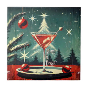 Retro 50s Sneeuwjacht Kerstboom Martini Tegeltje