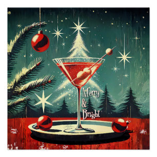 Retro 50s Sneeuwvlok Kerstboom Martini Perfect Poster