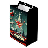 Retro 50s Sneeuwvlokken Kerstboom Martini Medium Cadeauzakje (Voorkant Gekanteld)