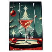 Retro 50s Sneeuwvlokken Kerstboom Martini Medium Cadeauzakje (Achterkant)