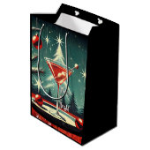 Retro 50s Sneeuwvlokken Kerstboom Martini Medium Cadeauzakje (Achterkant Gekanteld)