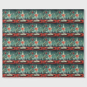 Retro 50s Snow Flurry Christmas Tree Martini Cadeaupapier (Vlak)