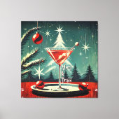 Retro 50s Snow Flurry Christmas Tree Martini Canvas Afdruk (Voorkant)