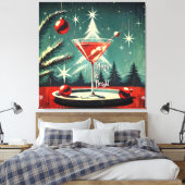 Retro 50s Snow Flurry Christmas Tree Martini Canvas Afdruk (Insitu (Slaapkamer))
