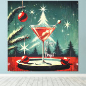 Retro 50s Snow Flurry Christmas Tree Martini Canvas Afdruk (Insitu (Houten vloer))