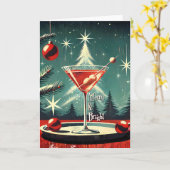 Retro 50s Snow Flurry Christmas Tree Martini Kaart (Gele Bloem)