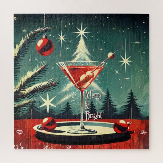 Retro 50s Snow Flurry Christmas Tree Martini Legpuzzel (Verticaal)