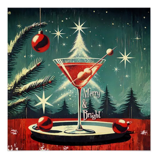 Retro 50s Snow Flurry Christmas Tree Martini Perfect Poster (Voorkant)
