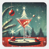 Retro 50s Snow Flurry Christmas Tree Martini Vierkante Sticker (Voorkant)