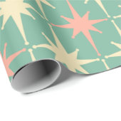 Retro 50s Star Pattern Blauwgroen Mint Pink Cream Cadeaupapier (Rol Hoek)