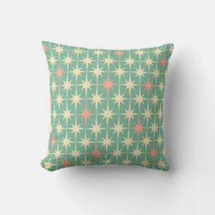 Retro 50s Star Pattern Blauwgroen Mint Pink Cream Kussen