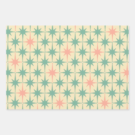 Retro  50s Star Pattern Blush Pink and Mint Inpakpapier Vel (Voorkant 2)