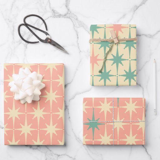 Retro  50s Star Pattern Blush Pink and Mint Inpakpapier Vel (Voorkant)