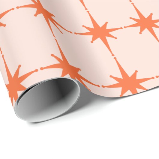 Retro 50s Starburst Pattern in Oranje Cadeaupapier (Rol Hoek)