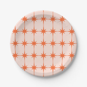 Retro 50s Starburst Pattern in Oranje Papieren Bordje