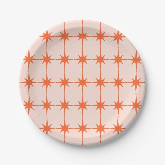 Retro 50s Starburst Pattern in Oranje Papieren Bordje (Voorkant)