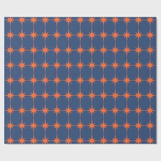 Retro 50s Starburst Pattern Oranje and Blue Cadeaupapier (Vlak)