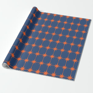 Retro 50s Starburst Pattern Oranje and Blue Cadeaupapier