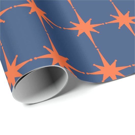 Retro 50s Starburst Pattern Oranje and Blue Cadeaupapier (Rol Hoek)