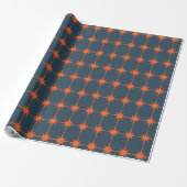 Retro 50s Starburst Pattern Oranje Blue Cadeaupapier (Uitgerold)